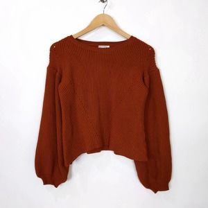 Maijie Knit Cropped Balloon Sleeve Sweater In Burnt Orange